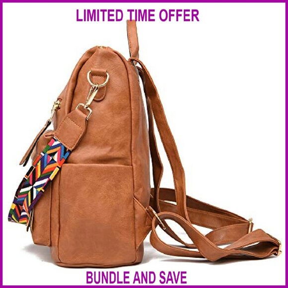 Convertible PU Leather Backpack Purse, Spacious 13.4\